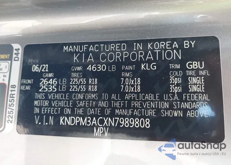 2022 Kia Sportage Lx z USA, uszkodzony, nr VIN KNDPM3ACXN7989808